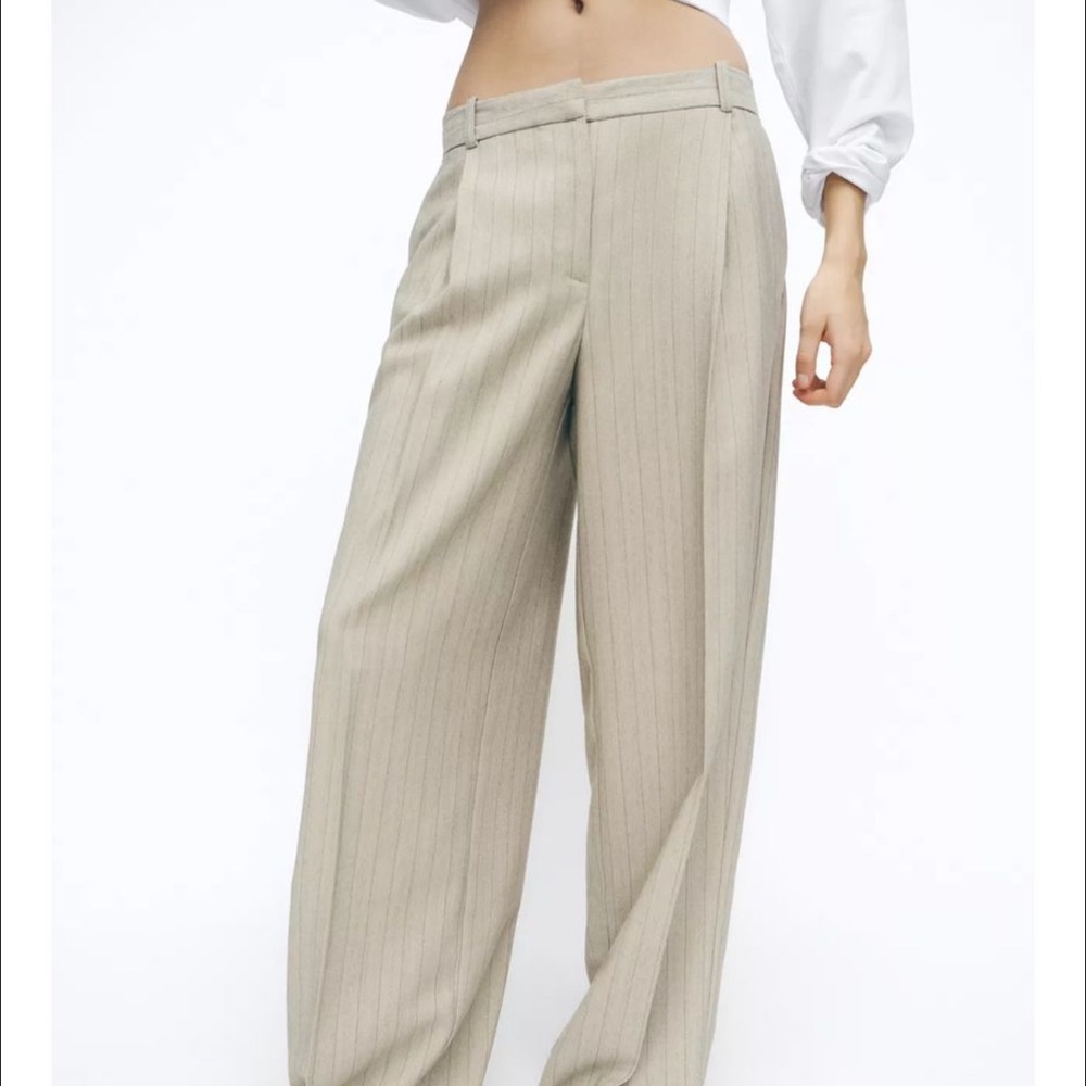 Zara Beige Wide-Leg Women's Pants